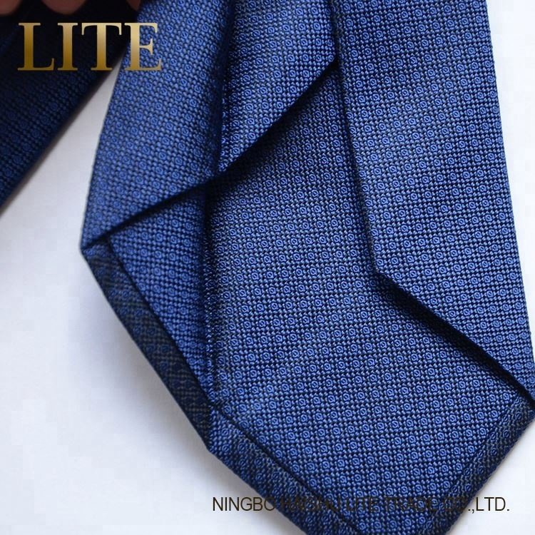 Jacquard argent gold natural blue silk hand woven seven fold tie