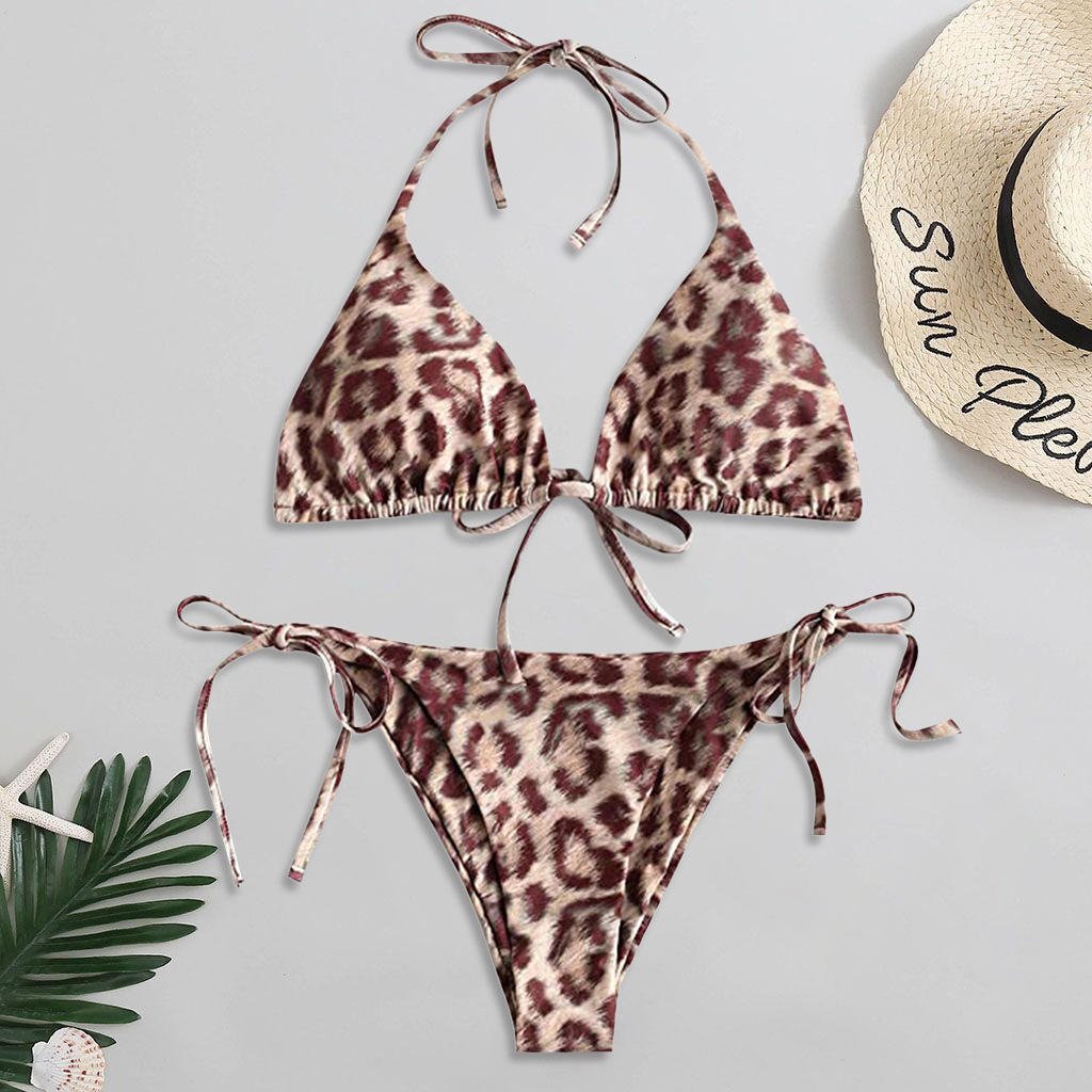 New Arrival Women Sexy High Waist Cup Tie Rope String Swimsuit Halter Beach Bikini Set
