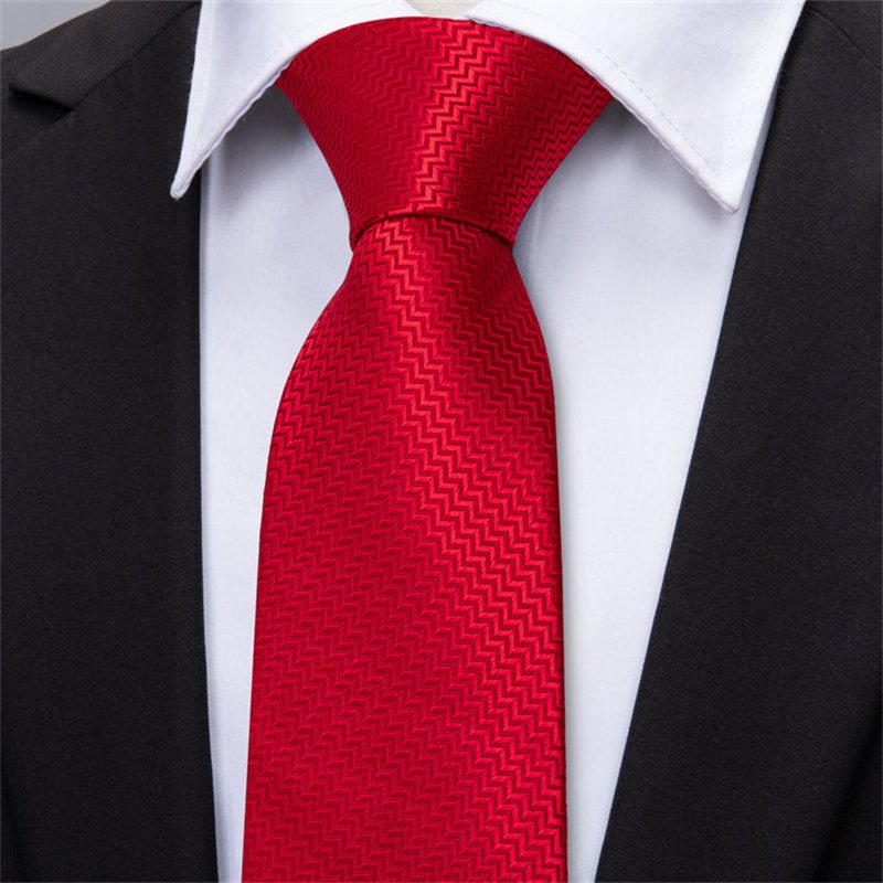 Business Fashion Classic Red Striped Jacquard Woven Silk Men's Tie Handkerchief Cufflinks Set For Men Business or Wedding Gift