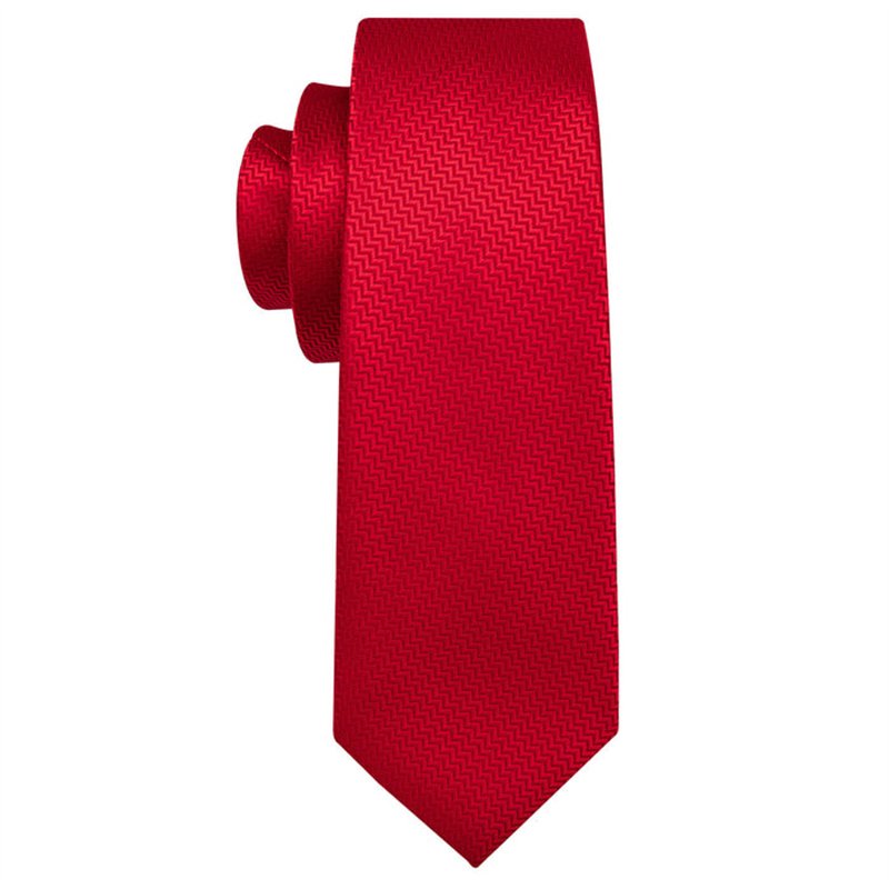 Business Fashion Classic Red Striped Jacquard Woven Silk Men's Tie Handkerchief Cufflinks Set For Men Business or Wedding Gift