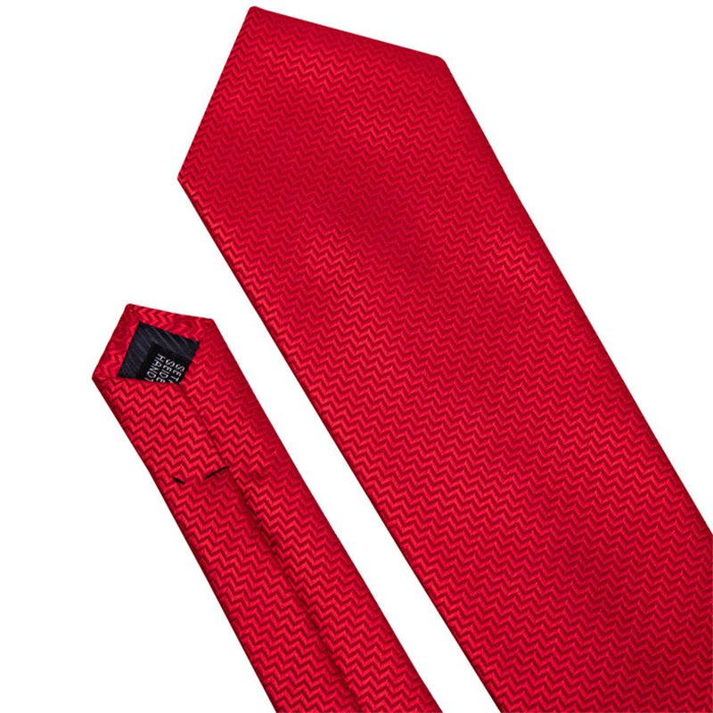Business Fashion Classic Red Striped Jacquard Woven Silk Men's Tie Handkerchief Cufflinks Set For Men Business or Wedding Gift