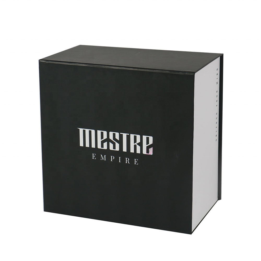 Wig Box Magnetic Closure Black with Silk Satin Insert UV Logo Magnet Skin Care Gift Boxes Paperboard Candle Bottle Packaging