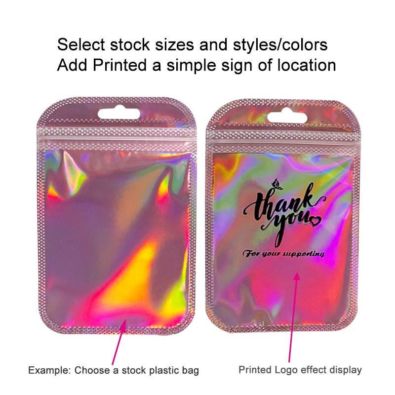 One Side Transparent holographic ziplock Packaging Small Zipper lock Mylar Hologram Bags With Logo