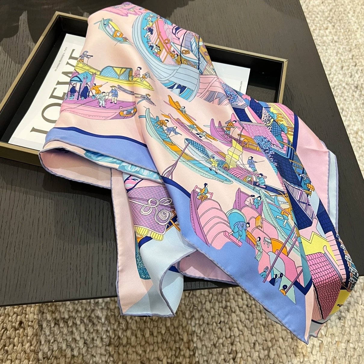 16MM 100% Silk Print Scarf 88*88CM Of Water town temperament For Women