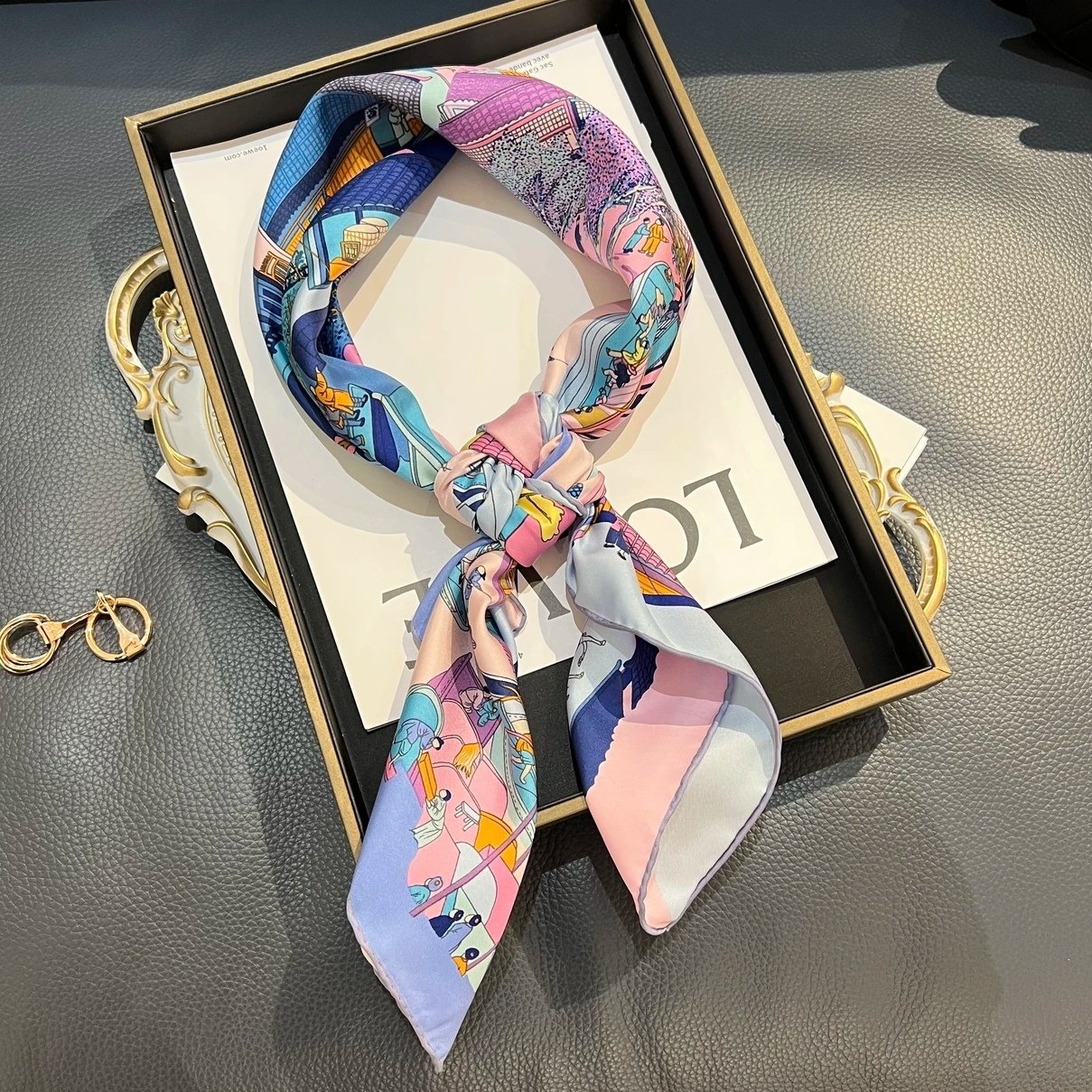 16MM 100% Silk Print Scarf 88*88CM Of Water town temperament For Women