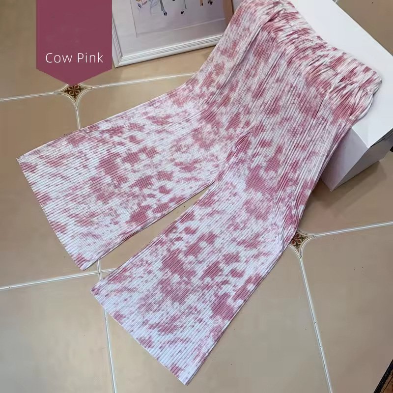 New Retro Ice Silk Tie-dye Wide-leg Square Pants Women's Loose Trend High Waist Fashion Pleated Straight Casual Pants & Trousers