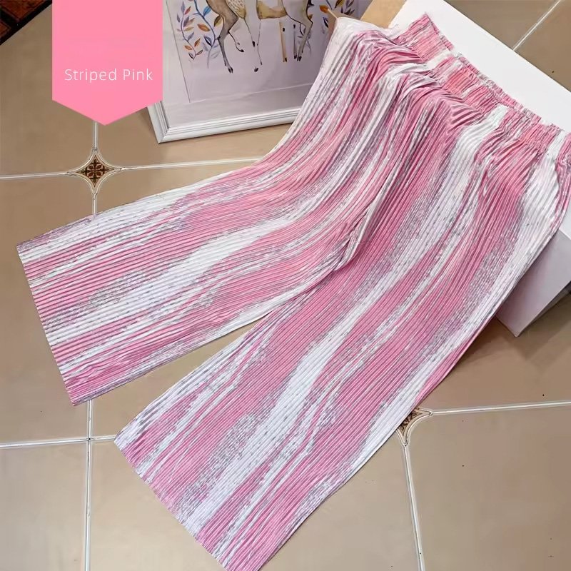 New Retro Ice Silk Tie-dye Wide-leg Square Pants Women's Loose Trend High Waist Fashion Pleated Straight Casual Pants & Trousers