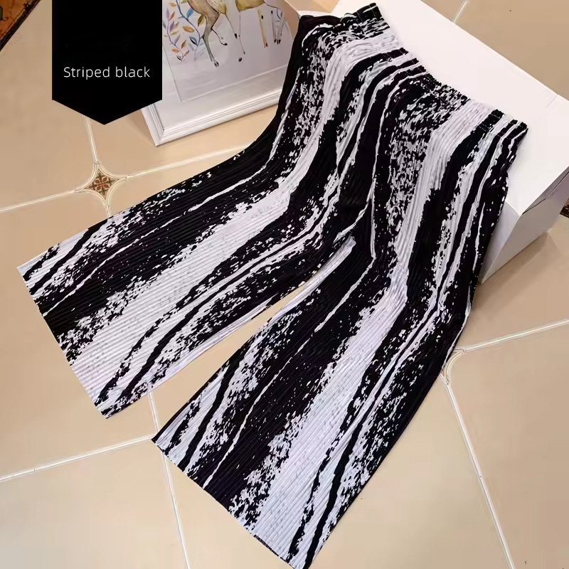 New Retro Ice Silk Tie-dye Wide-leg Square Pants Women's Loose Trend High Waist Fashion Pleated Straight Casual Pants & Trousers