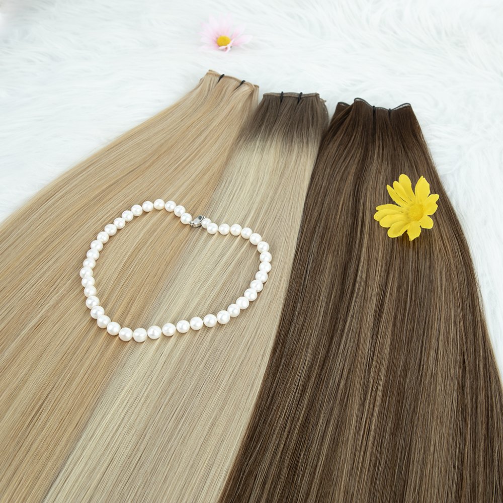 LeShine 100g Double Drawn Human Hair Extensions New Hand-tied Weft Water Wave Style Russian Hair Brazilian Hair Genius Weft
