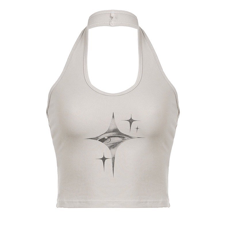 2023 Summer New Women's U-neck Tight Short Print Hanging Neck Tank Top Crop top