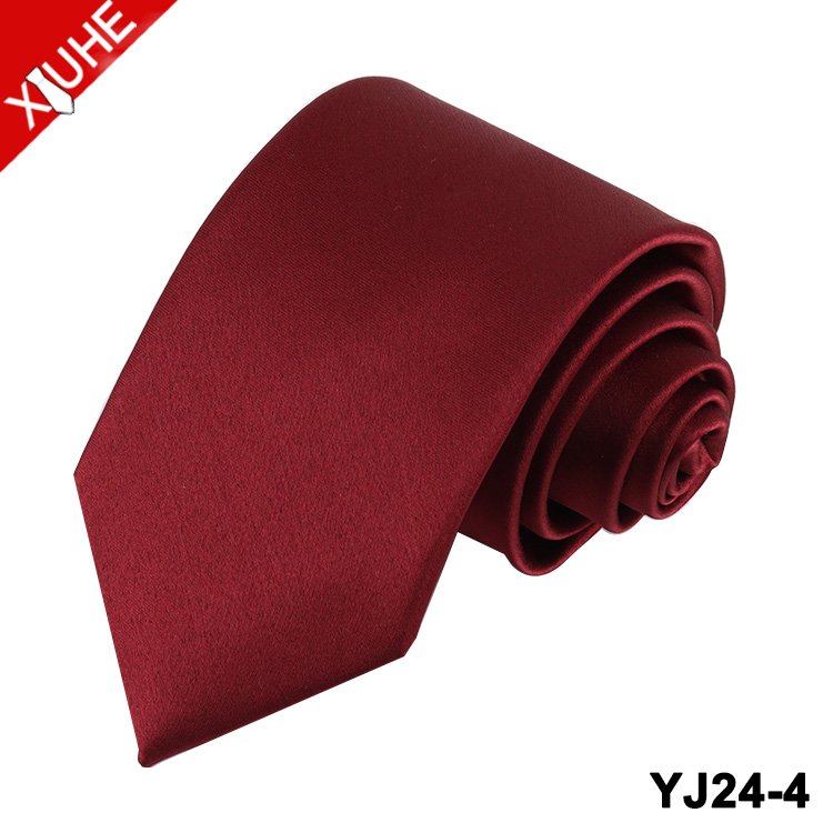 Custom Polyester Solid Necktie with Minimal Design Wine Red Satin Finish Personalized Logo-for Gift Giving