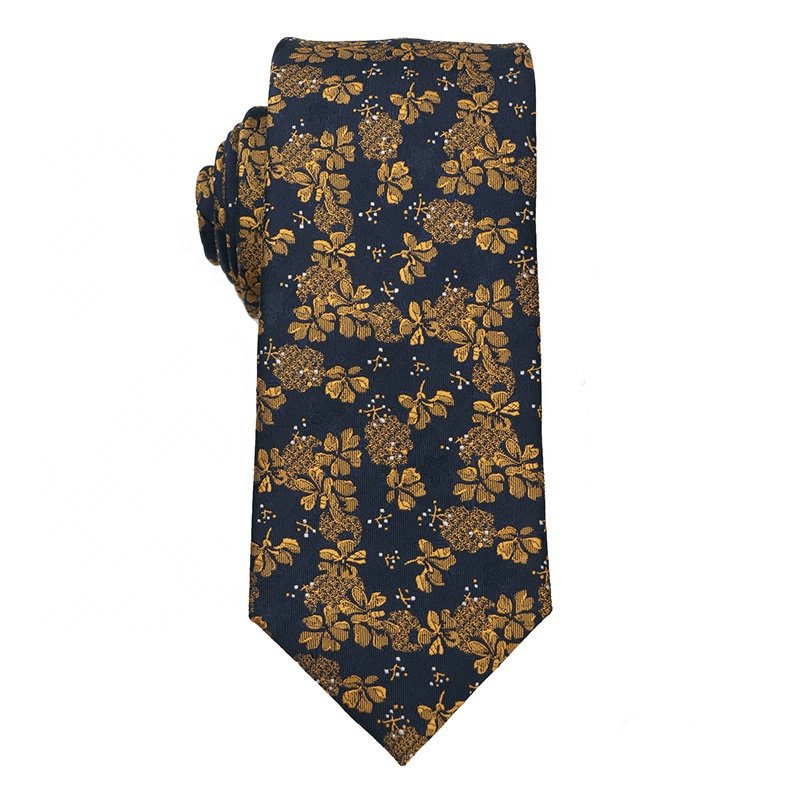 Popular In Young People 7.5cm Necktie Custom Jacquard Woven 100% Polyester Men's Luxury Ties Yellow Mens Floral Ties