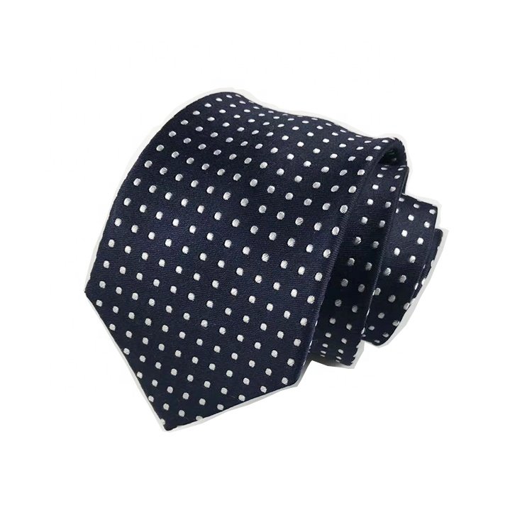 High quality silk ties navy blue polka dot fashion necktie custom silk ties men