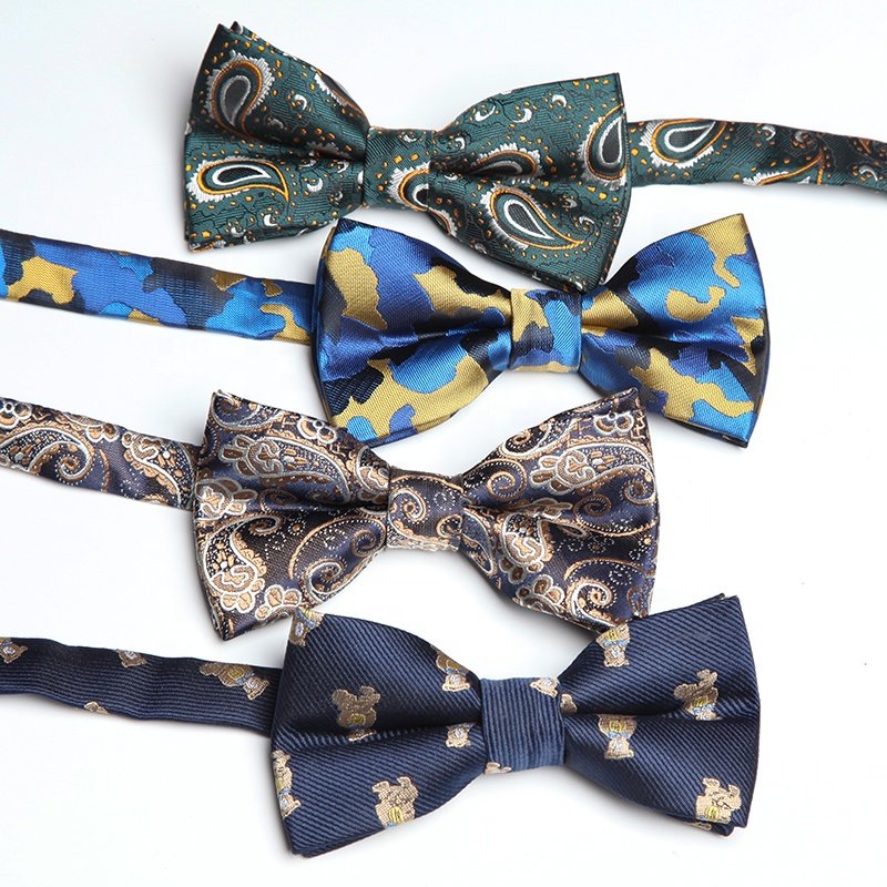 Custom available hotsale mens luxury brand woven jacquard striped neck bow british navy stripe ties boy pre-tied bowtie for men
