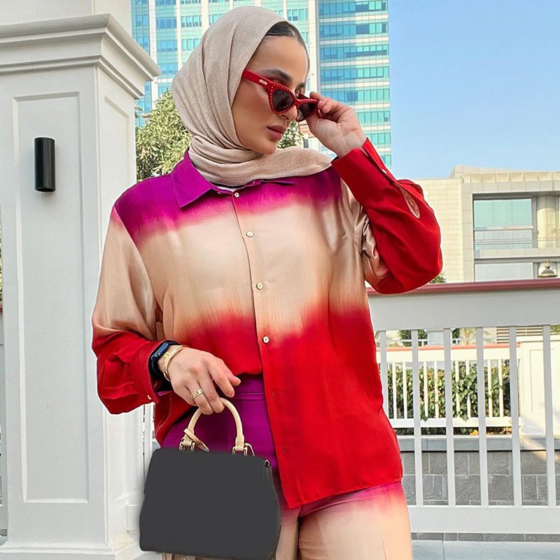 2024 summer new women's clothing temperament loose simple and comfortable tie-dye printed long-sleeved shirt
