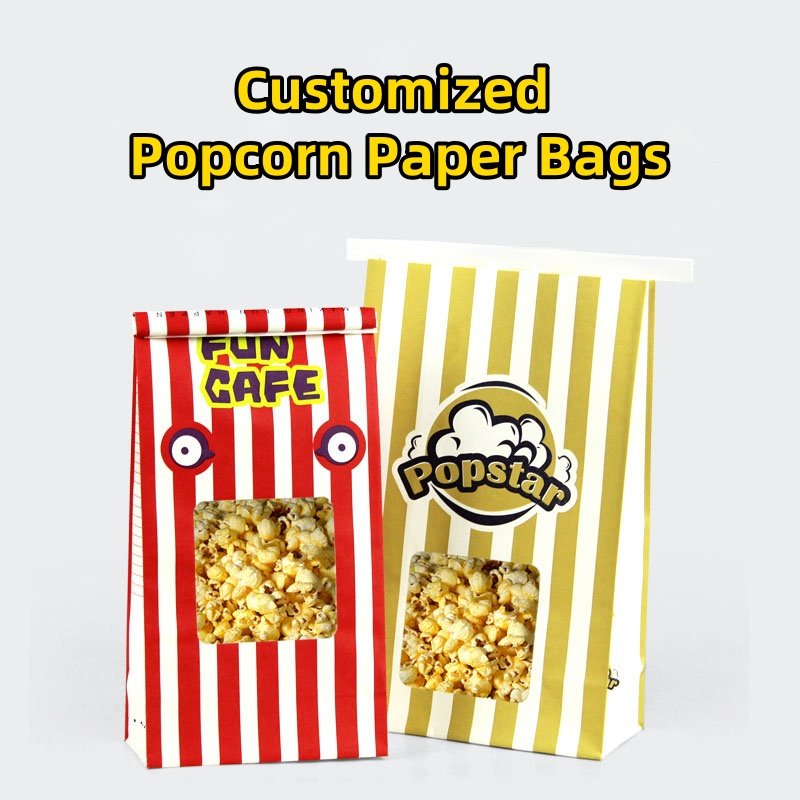 Recyclable Custom LOGO Oil-proof Wire Seal Yellow Foldable Microwave Popcorn Paper Bag For Halloween Carnival Themed Part