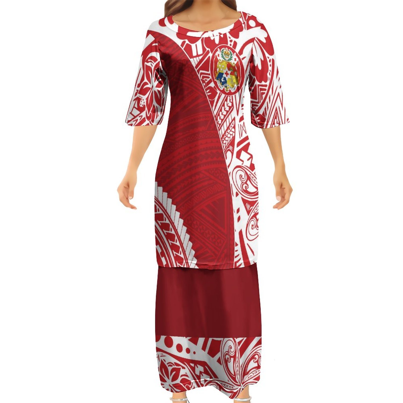 Pacific Island Traditional Dresses Women Lady Elegant Golden Blue Polynesian Tattoo Puletasi Samoa Ptaha Custom Women Clothing