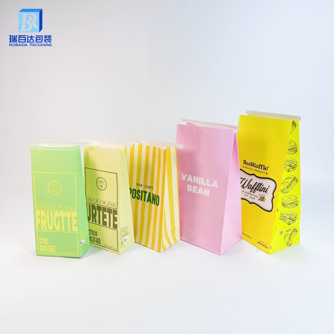 Custom logo print Through Window Brown White Kraft Paper Bag With Tin Tie For Food Packaging With window