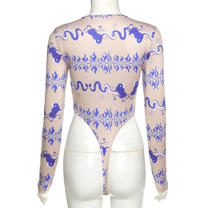 Wholesale Women Printed Design Hot Sale Women Bodysuit Custom Colors Long Sleeve Ladies Clothing Bodysuit