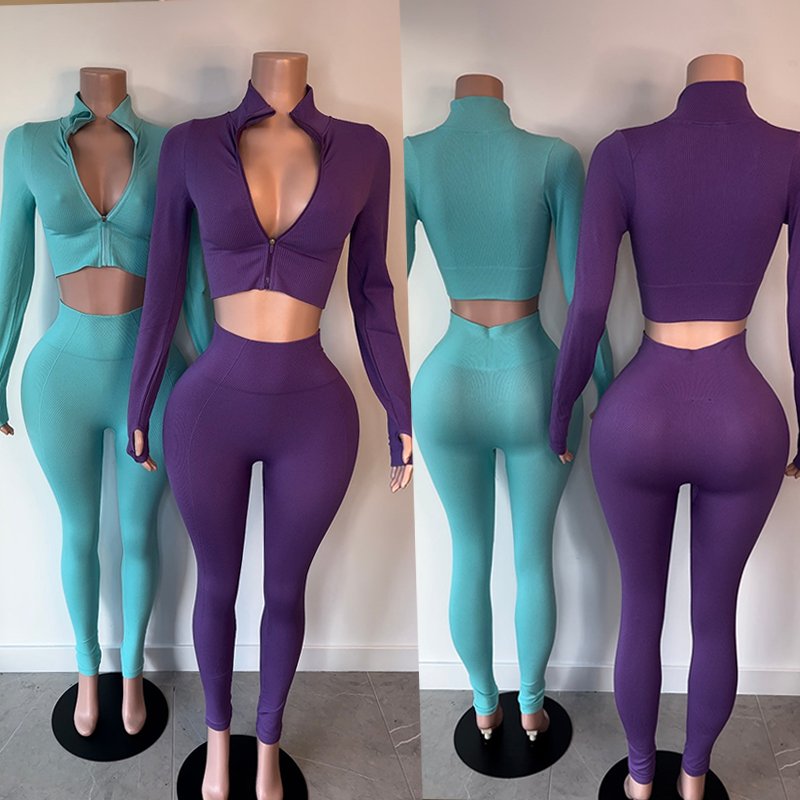 Huili Manufacturer Long Sleeves Crop Top 3pcs Workout Yoga Sets Comfortable Gym Fitness Sets Quick Dry Sport Women Clothes