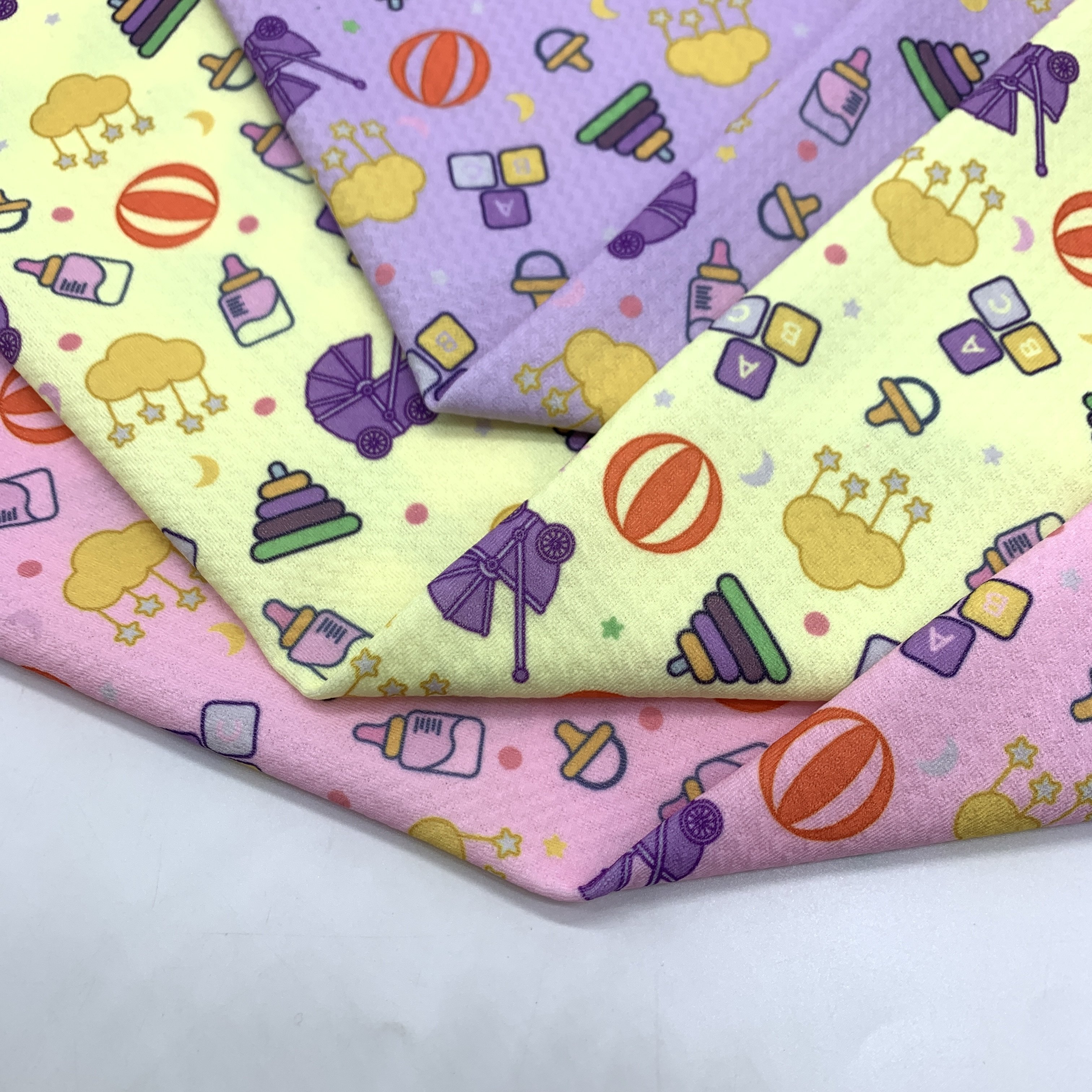 Custom Digital Printing 95% polyester 5% spandex clothing bullet fabric for bows for baby clothes