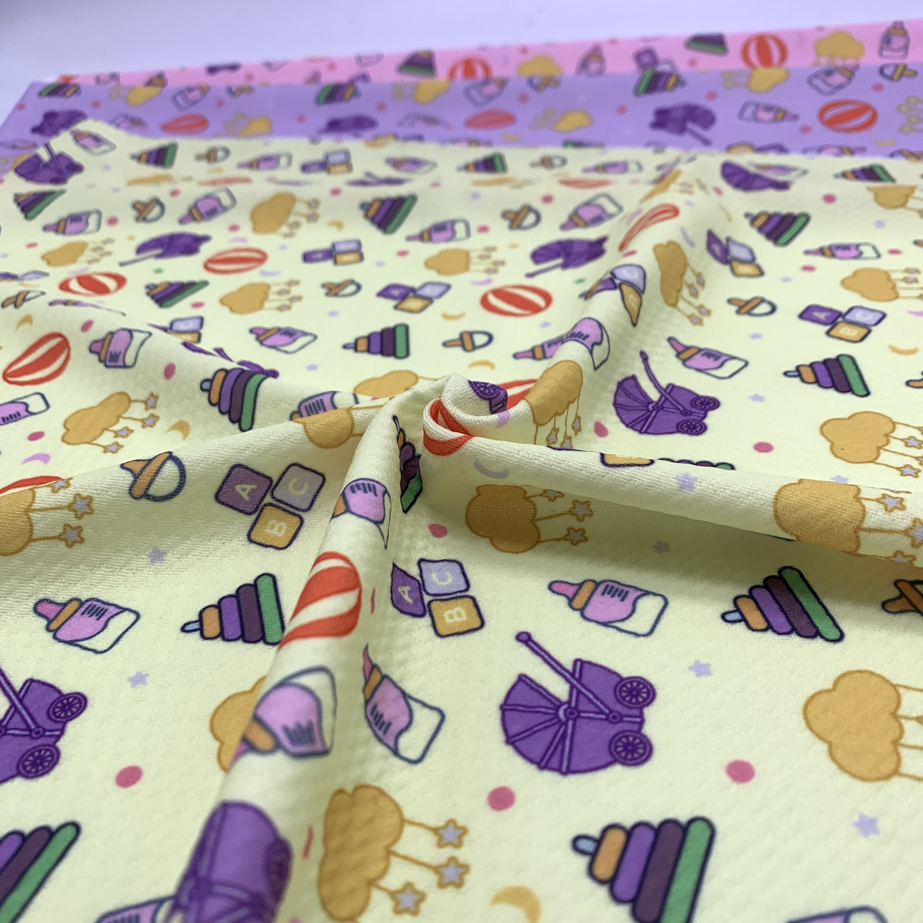 Custom Digital Printing 95% polyester 5% spandex clothing bullet fabric for bows for baby clothes