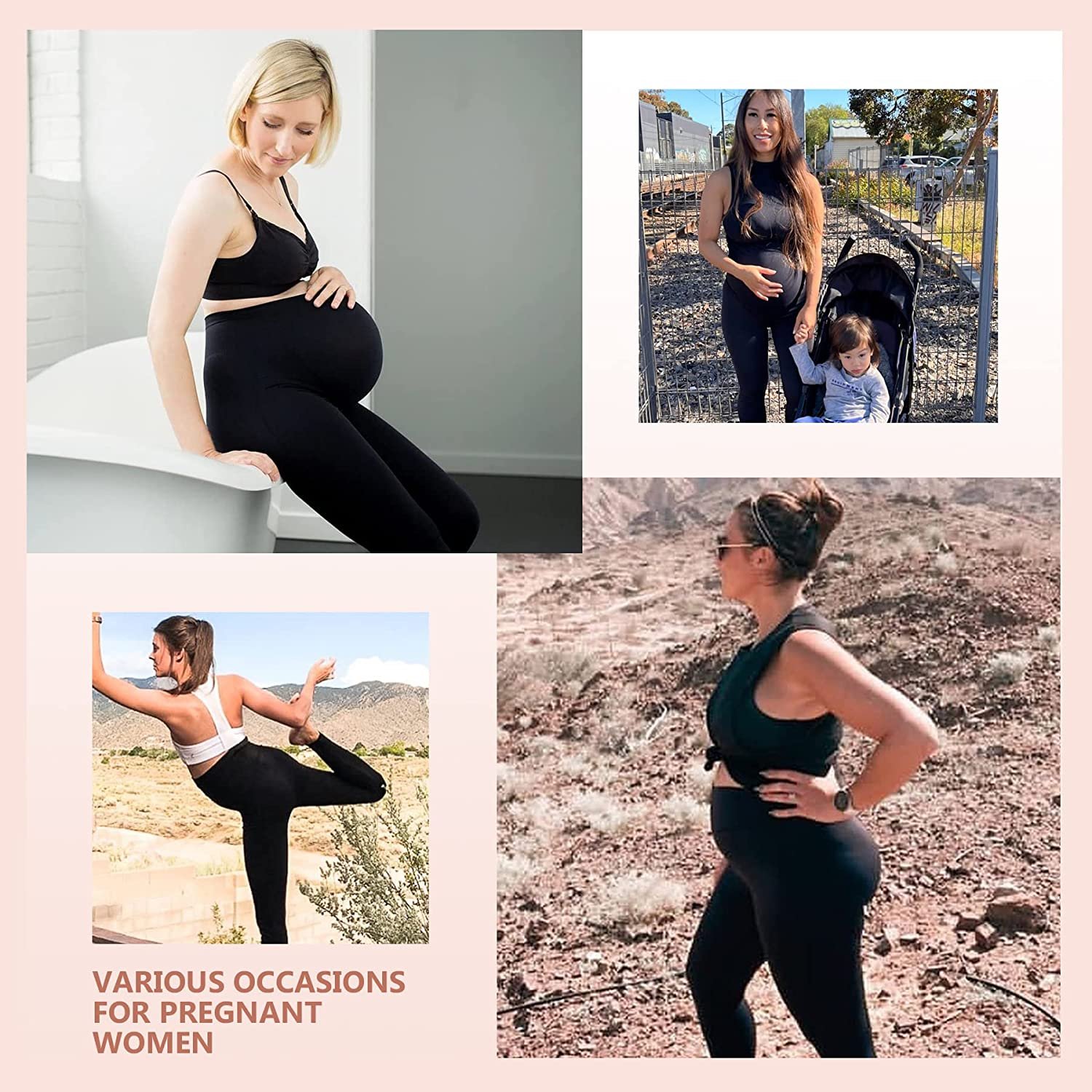 Women High Waist Essential Stretch Secret Fit Belly Legging Pregnancy Skinny Pants Maternity Leggings with Pocket