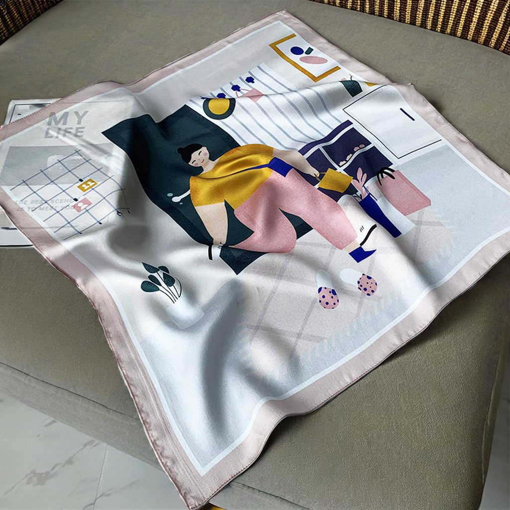 Wholesale Custom Silk Scarves Silk Satin Scarves Square Bound With Hand Printed
