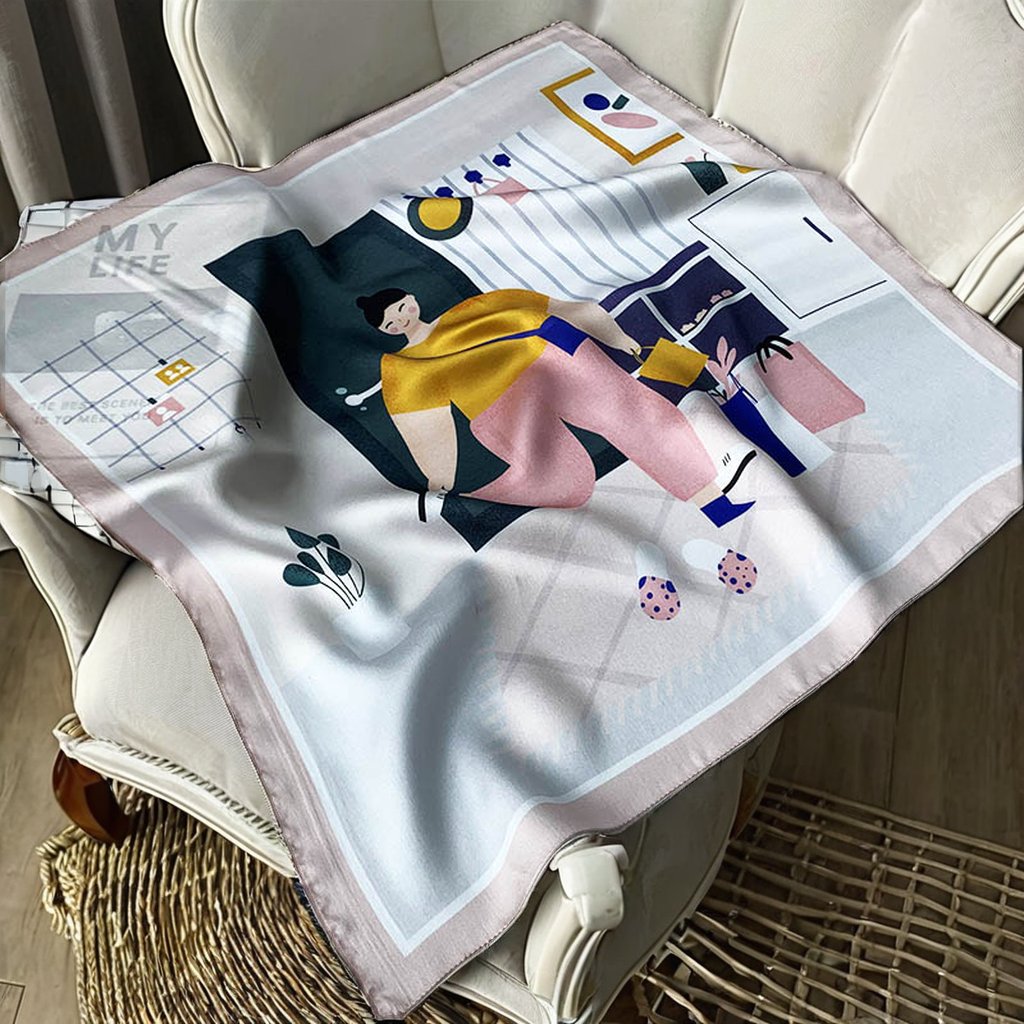 Wholesale Custom Silk Scarves Silk Satin Scarves Square Bound With Hand Printed
