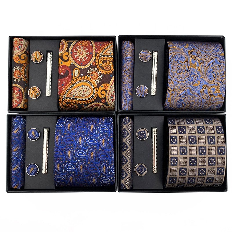 Hot selling pocket cuff toptan kravat fiyat tie and pocket square set paisley necktie cajas para corbatas set paisley tie