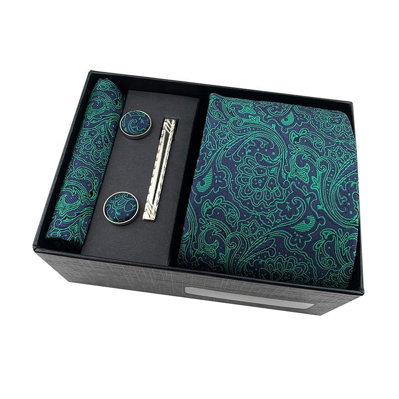 Hot selling pocket cuff toptan kravat fiyat tie and pocket square set paisley necktie cajas para corbatas set paisley tie