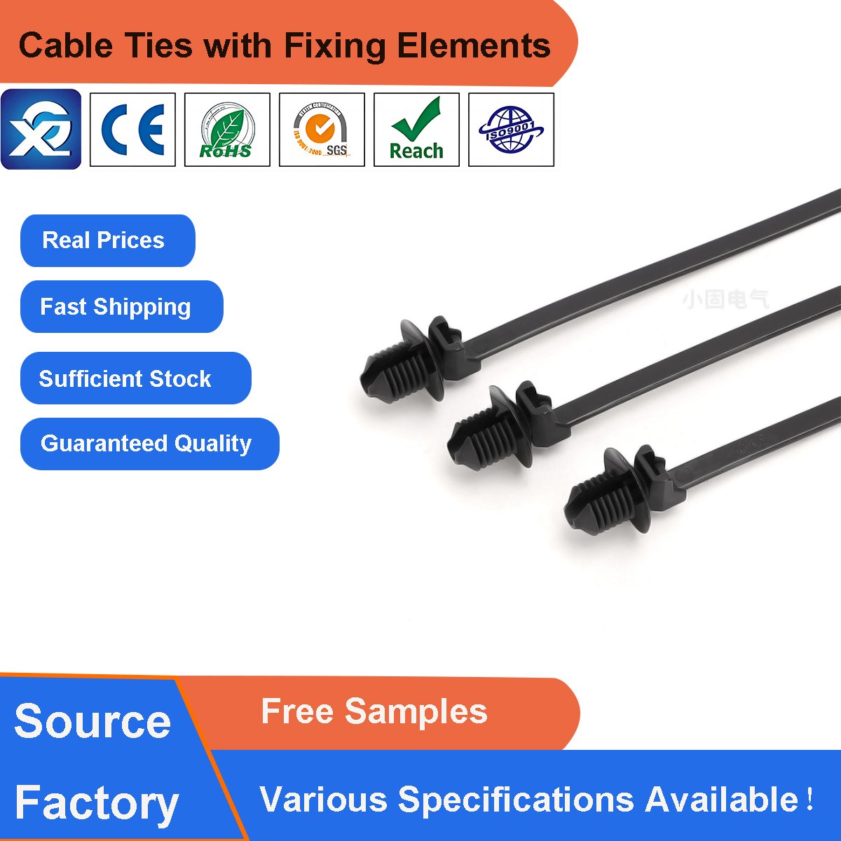 4.6*220mm Advanced Cable Security: Push Mount Style Fir Tree Head Nylon Cable Zip Tie with Disc Technology