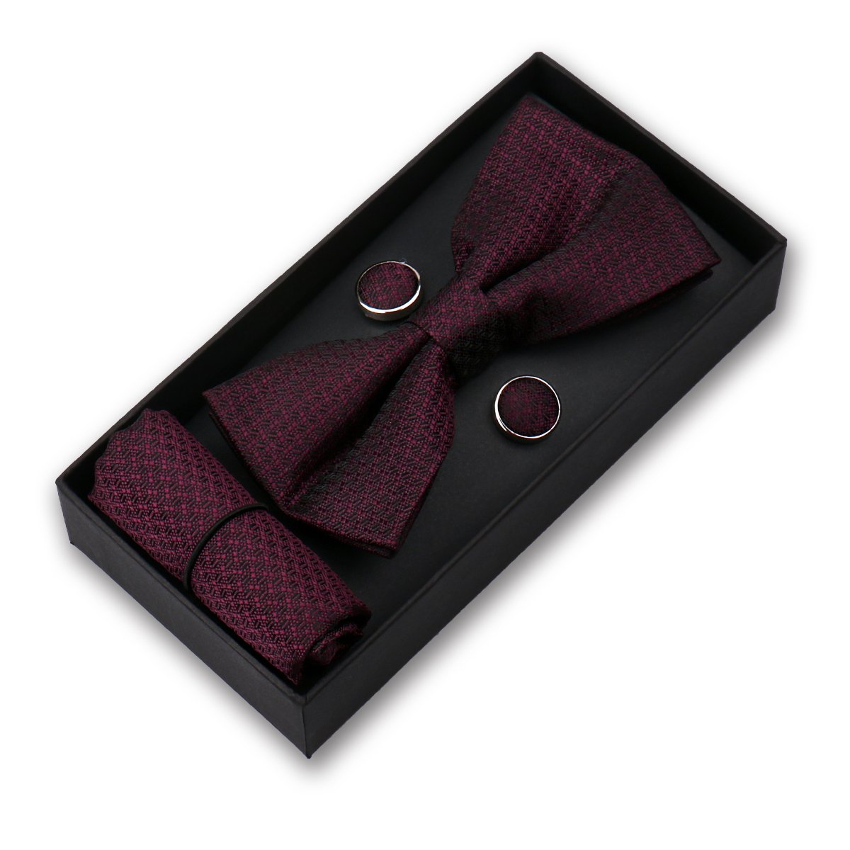 Popular Silk Bow Tie Set Men Wedding Bowtie And Pocket Square Cufflink Box Gift For Father