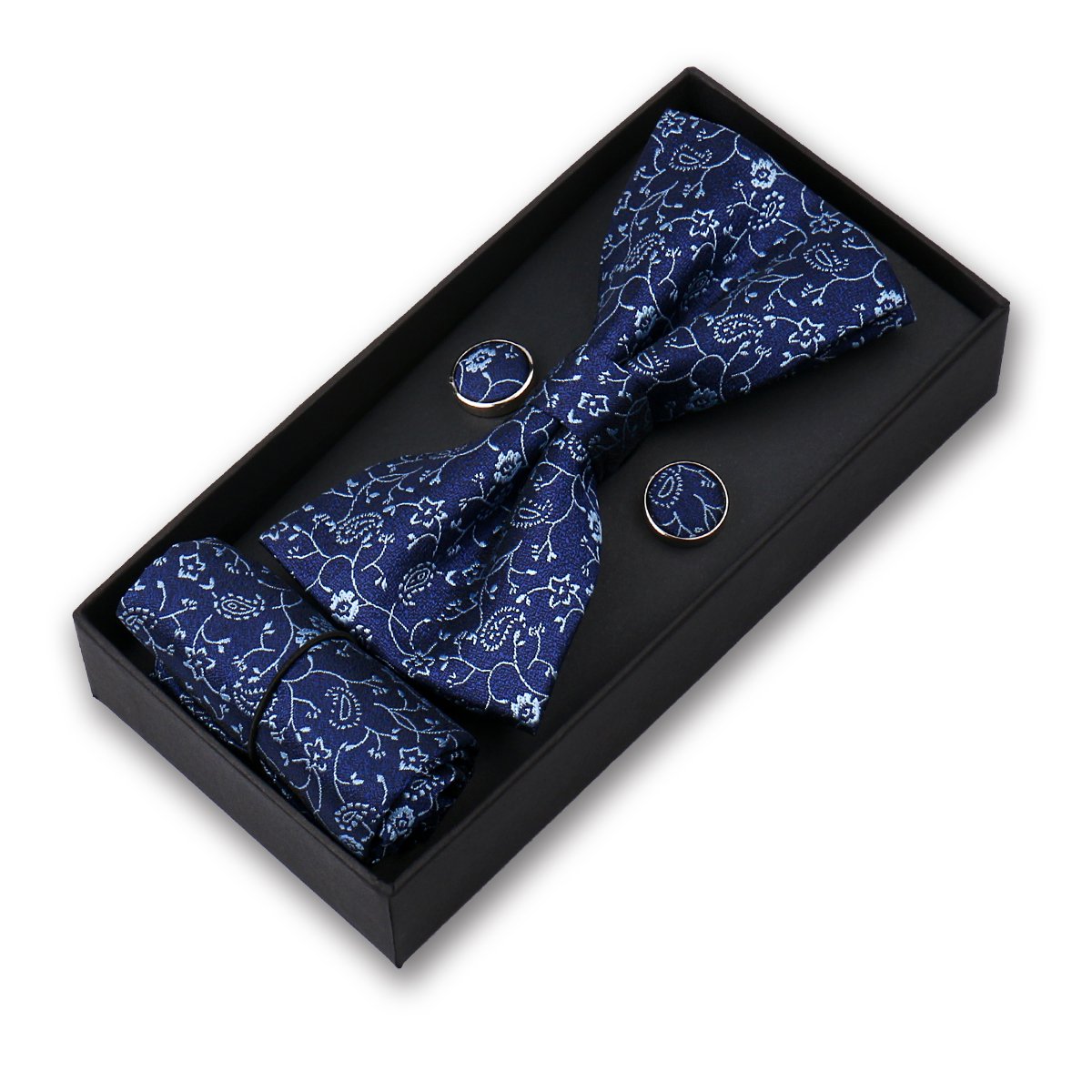 Popular Silk Bow Tie Set Men Wedding Bowtie And Pocket Square Cufflink Box Gift For Father