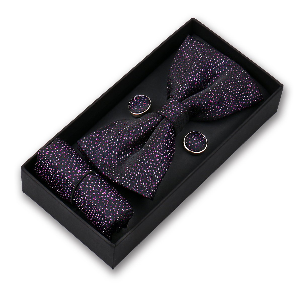 Popular Silk Bow Tie Set Men Wedding Bowtie And Pocket Square Cufflink Box Gift For Father