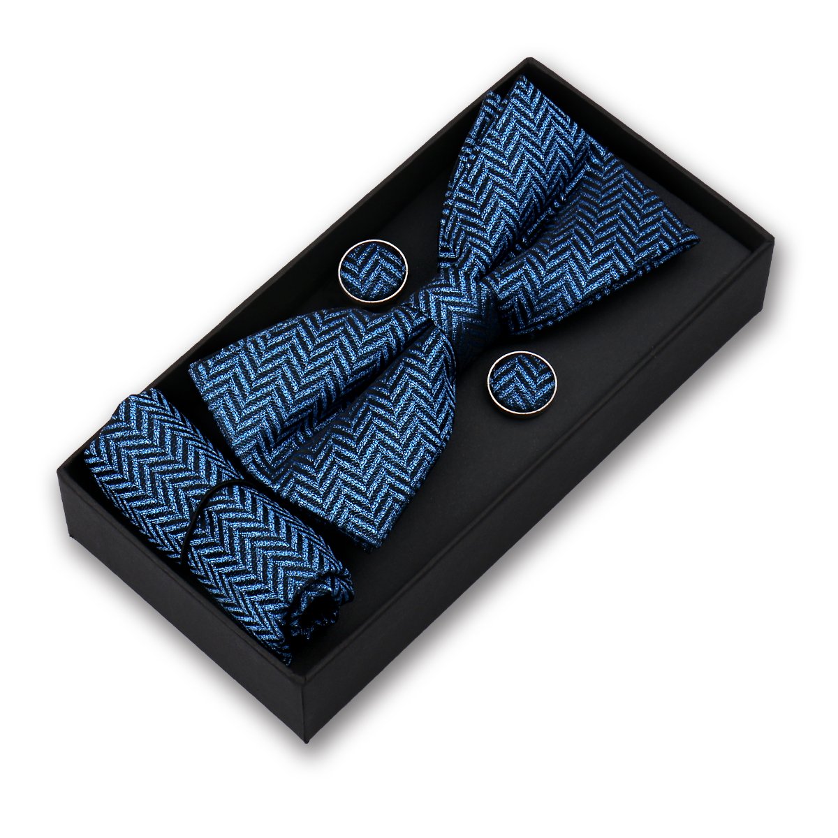 Popular Silk Bow Tie Set Men Wedding Bowtie And Pocket Square Cufflink Box Gift For Father
