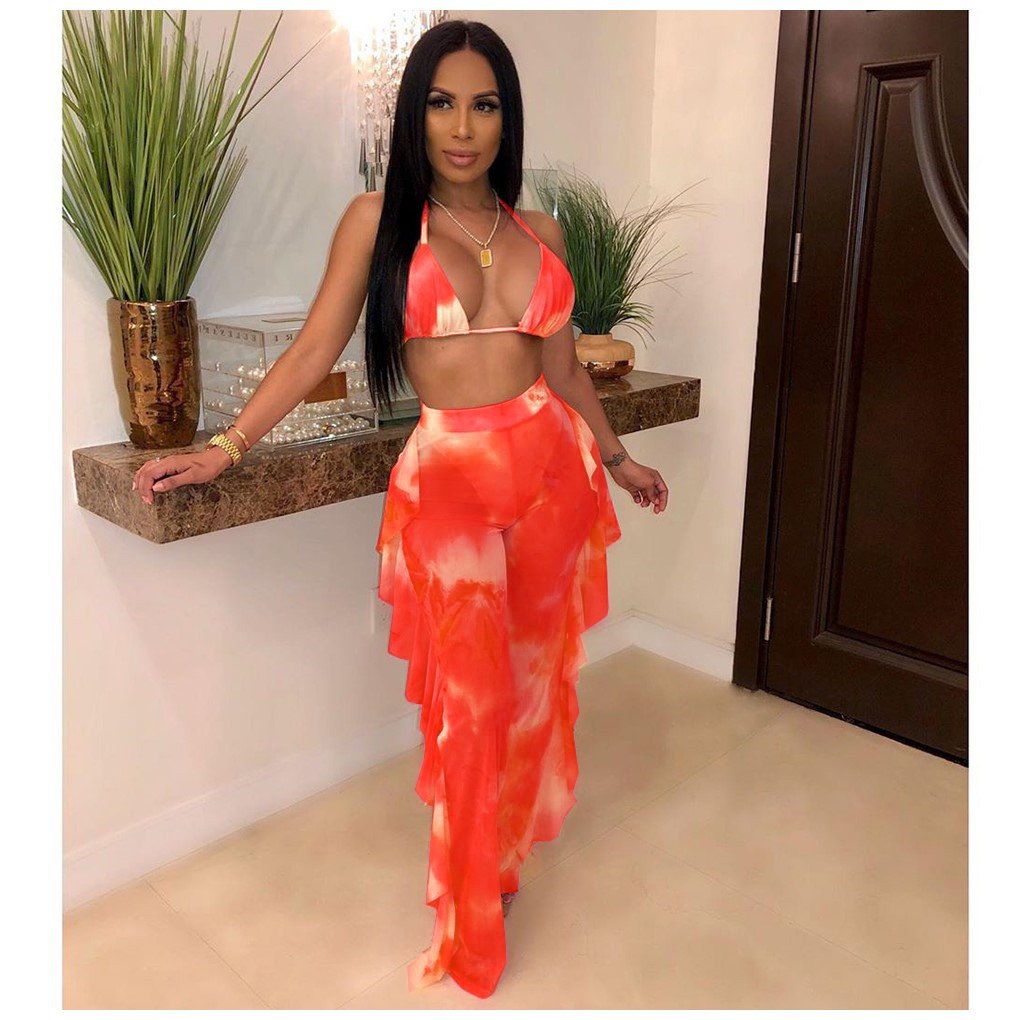 Summer Night Club Bikini Halter Sexy Swimsuits for Women 2Pcs Sheer Sexy 2024 Women Long Pant Bathing Suits