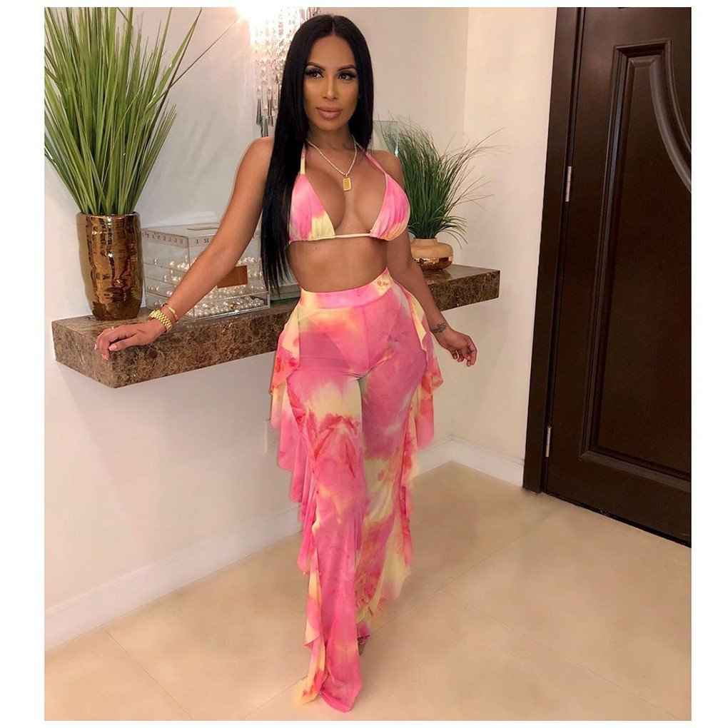 Summer Night Club Bikini Halter Sexy Swimsuits for Women 2Pcs Sheer Sexy 2024 Women Long Pant Bathing Suits