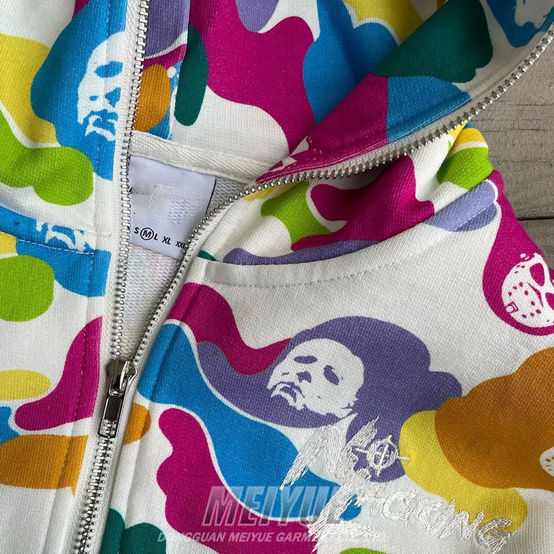Clothing Manufacturer's Custom Color Block Full Face Zip Hoodie 500gsm Streetwear Digital Print Embroidery Logo for Men