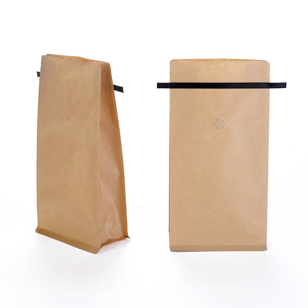Custom wholesale personalised recyclable compostable biodegradable kraft paper tin tie flat bottom coffee bean bags