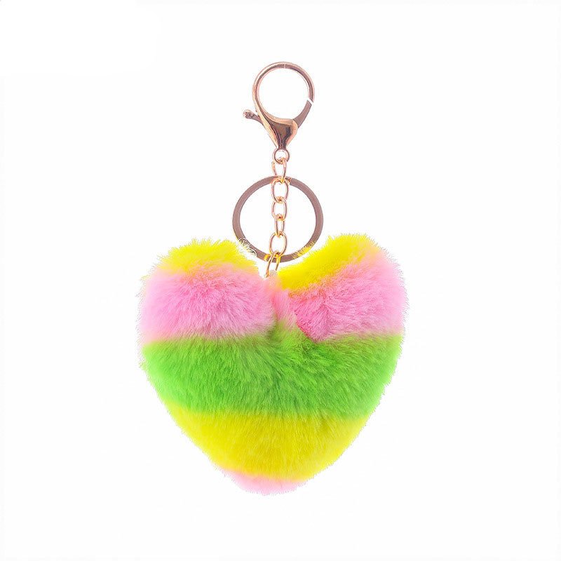 Hot Sale Tie Dye Plush Heart Pom Pom Keychain