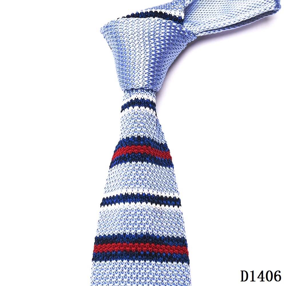 Yili Custom Made Skinny Seamless Point Stripe Navy Blue Polyester Men Knitted Tie