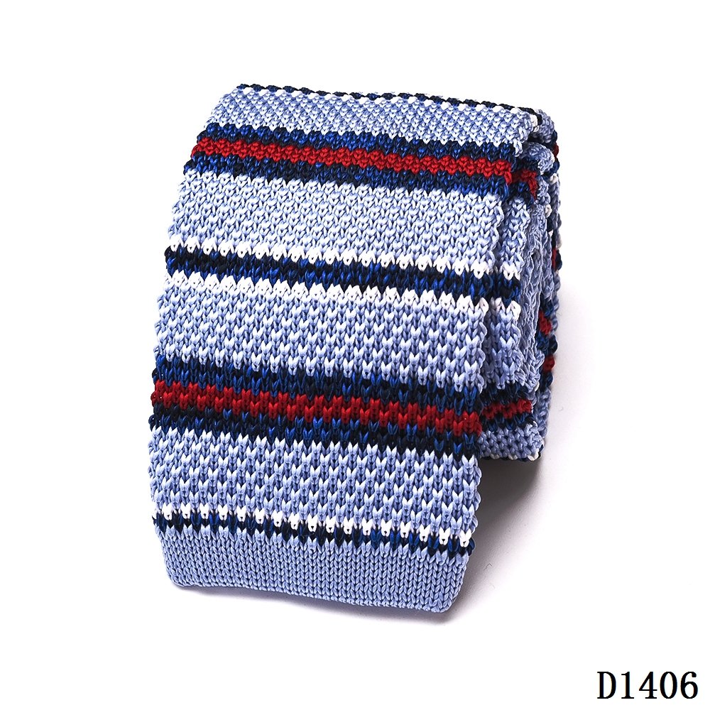 Yili Custom Made Skinny Seamless Point Stripe Navy Blue Polyester Men Knitted Tie
