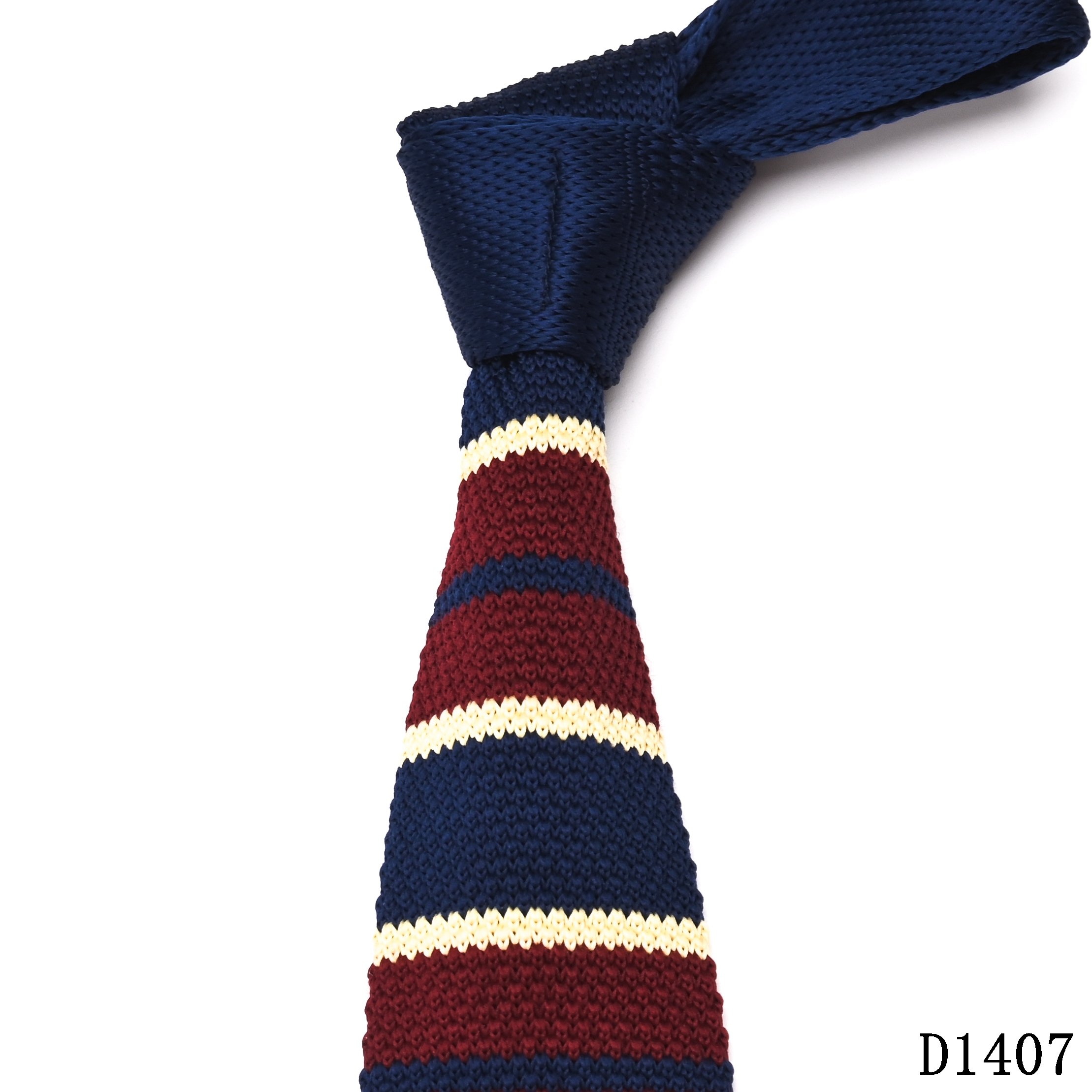 Yili Custom Made Skinny Seamless Point Stripe Navy Blue Polyester Men Knitted Tie