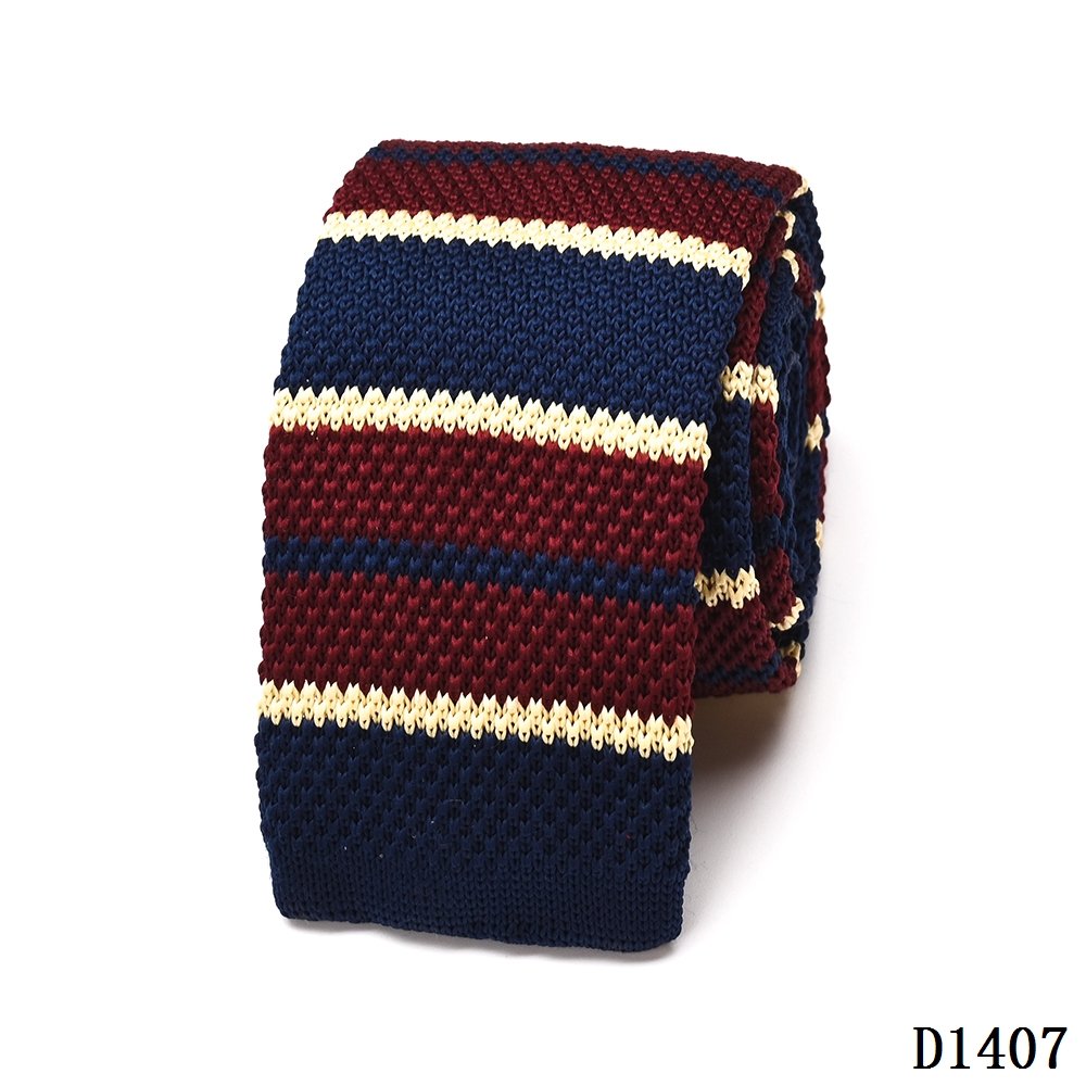 Yili Custom Made Skinny Seamless Point Stripe Navy Blue Polyester Men Knitted Tie