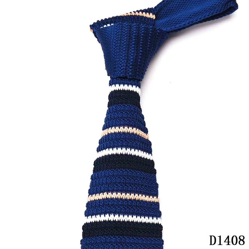 Yili Custom Made Skinny Seamless Point Stripe Navy Blue Polyester Men Knitted Tie