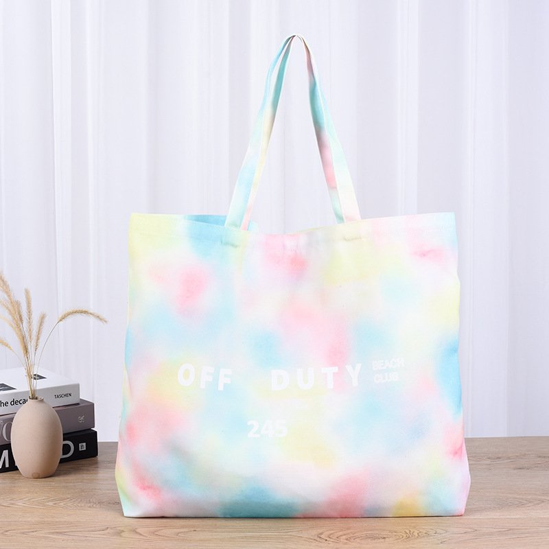 Eco Fashion Tie Dye Canvas Tote Bags with Custom Printed Logo Recycle 100% Canvas Shopping Tote Bag