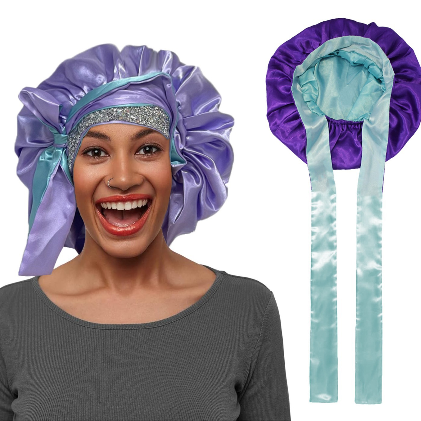 Wholesale Custom Logo Satin Bonnets Drawstring Bag Wig Elastic Melt Band Reversible Silk Hair Bonnet And Satin Hair Wraps