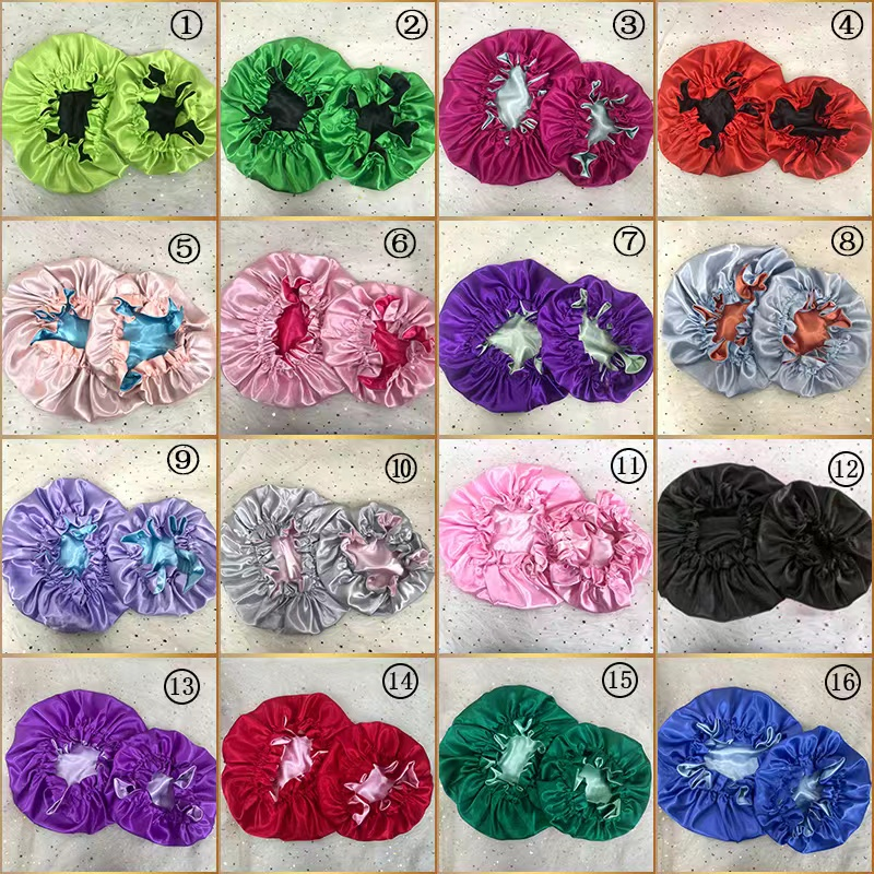 Wholesale Custom Logo Satin Bonnets Drawstring Bag Wig Elastic Melt Band Reversible Silk Hair Bonnet And Satin Hair Wraps