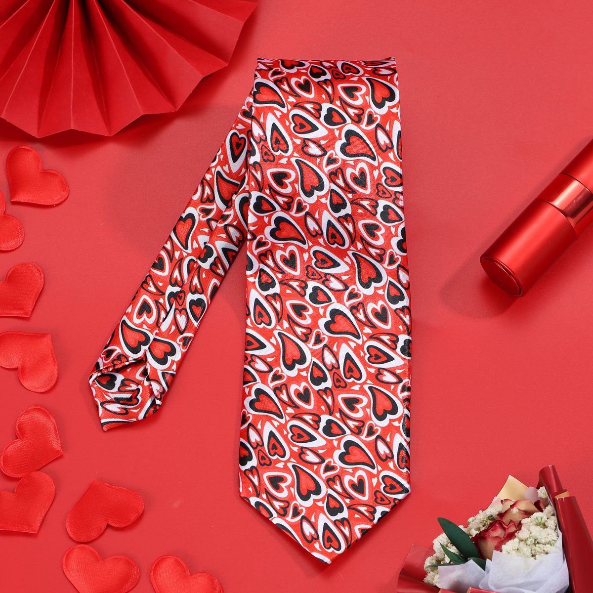 sexy Valentine's Day supplies red heart red lips Dropshipping Men's Microfiber Tie Formal Necktie with for weddings